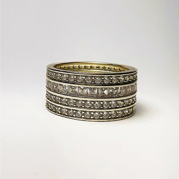 Jewelry - 4-Row CZ Band in Yellow Gold Plated 925 Sterling Silver